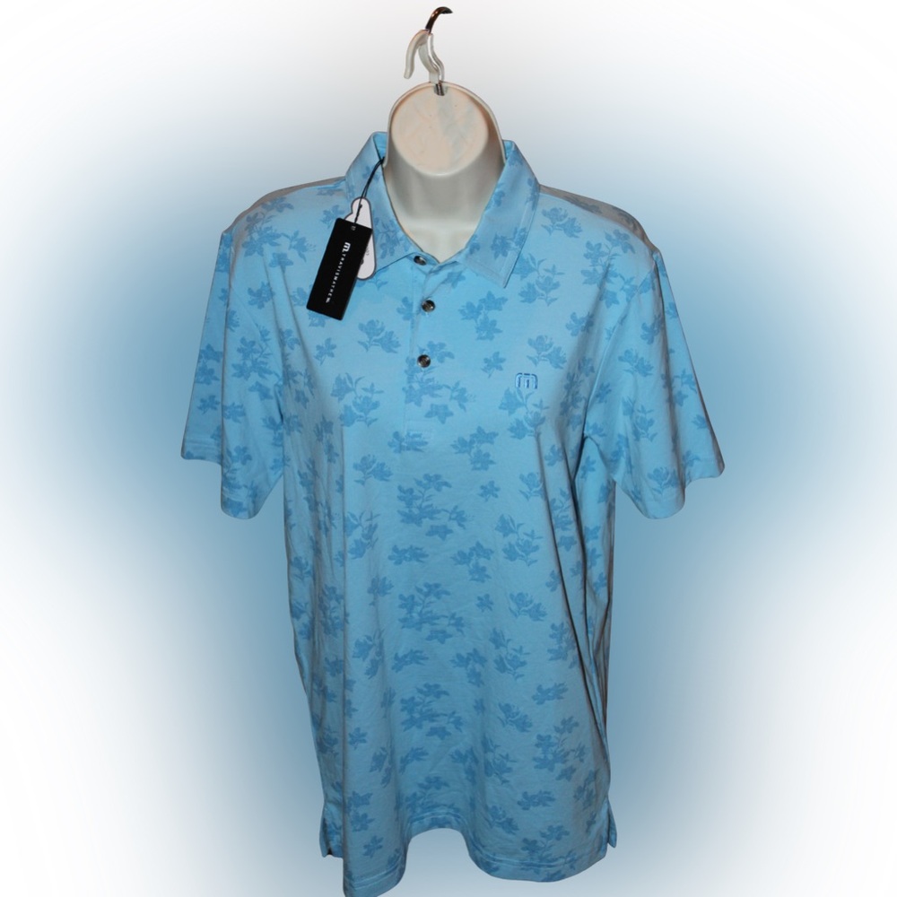 Men’s Travis Mathew Light Blue Floral Polo Golf Shirt Size Small